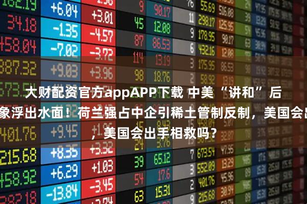 大财配资官方appAPP下载 中美 “讲和” 后首个收拾对象浮出水面！荷兰强占中企引稀土管制反制，美国会出手相救吗？